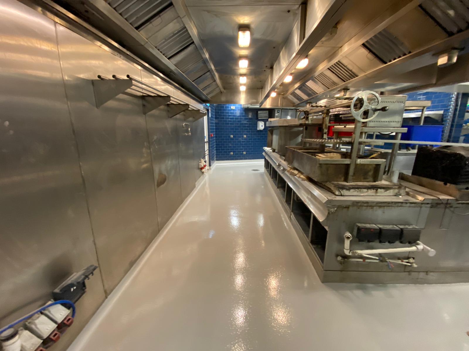Commercial kitchen with epoxy floor