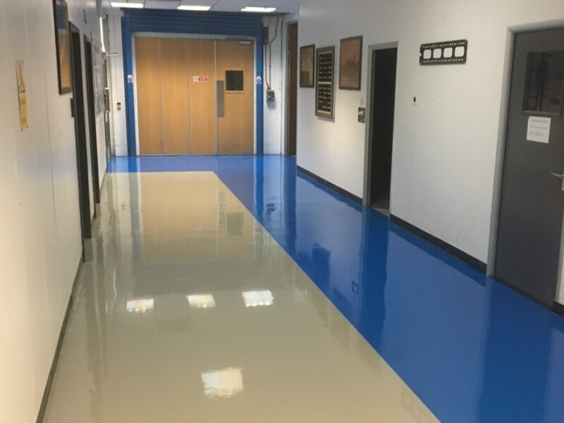 Hospital with grey and blue epoxy flooring