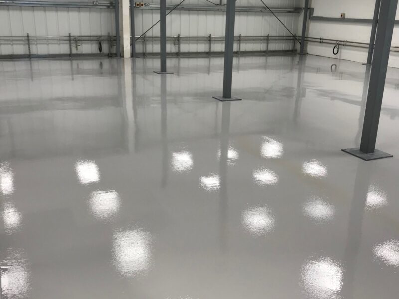 Warehouse with grey epoxy flooring