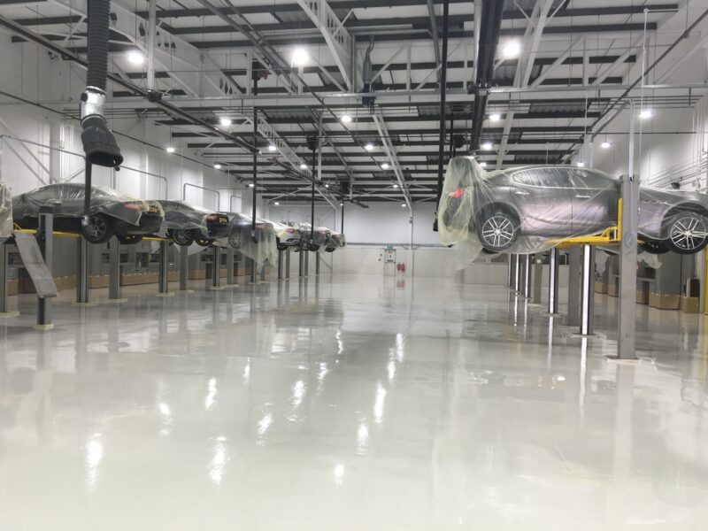 Epoxy resin floor in a car showroom