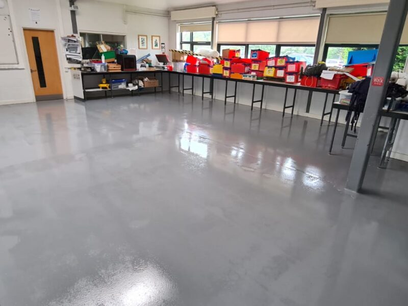 Grey epoxy flooring in classroom